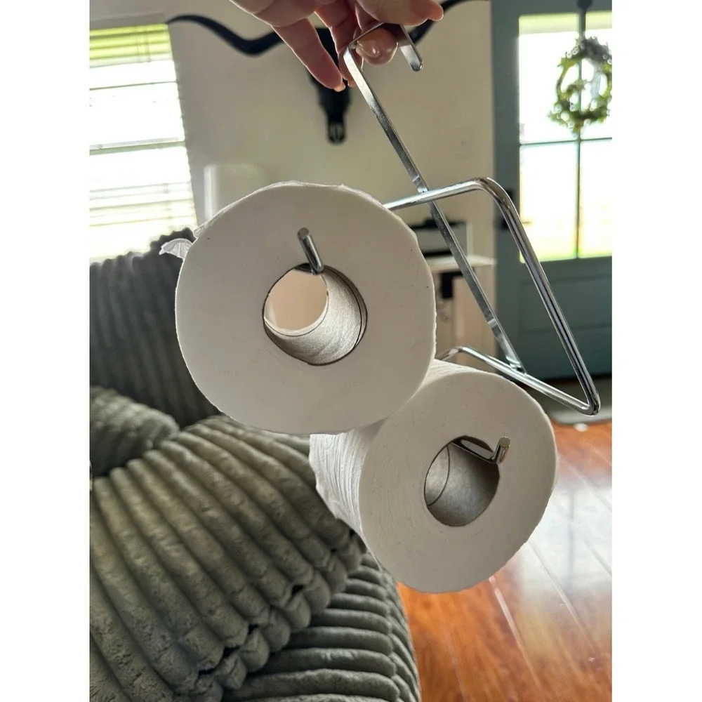Chrome Over the Door Toilet Paper Holder Organizer Double Roll Storage‎ Hanger